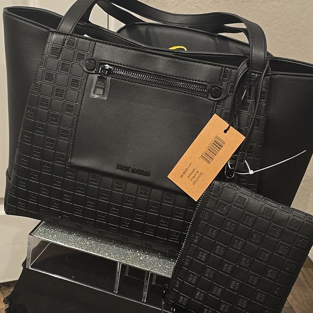 Steve Madden BMagie Block Logo Tote Bag- Black - Picture 5 of 11